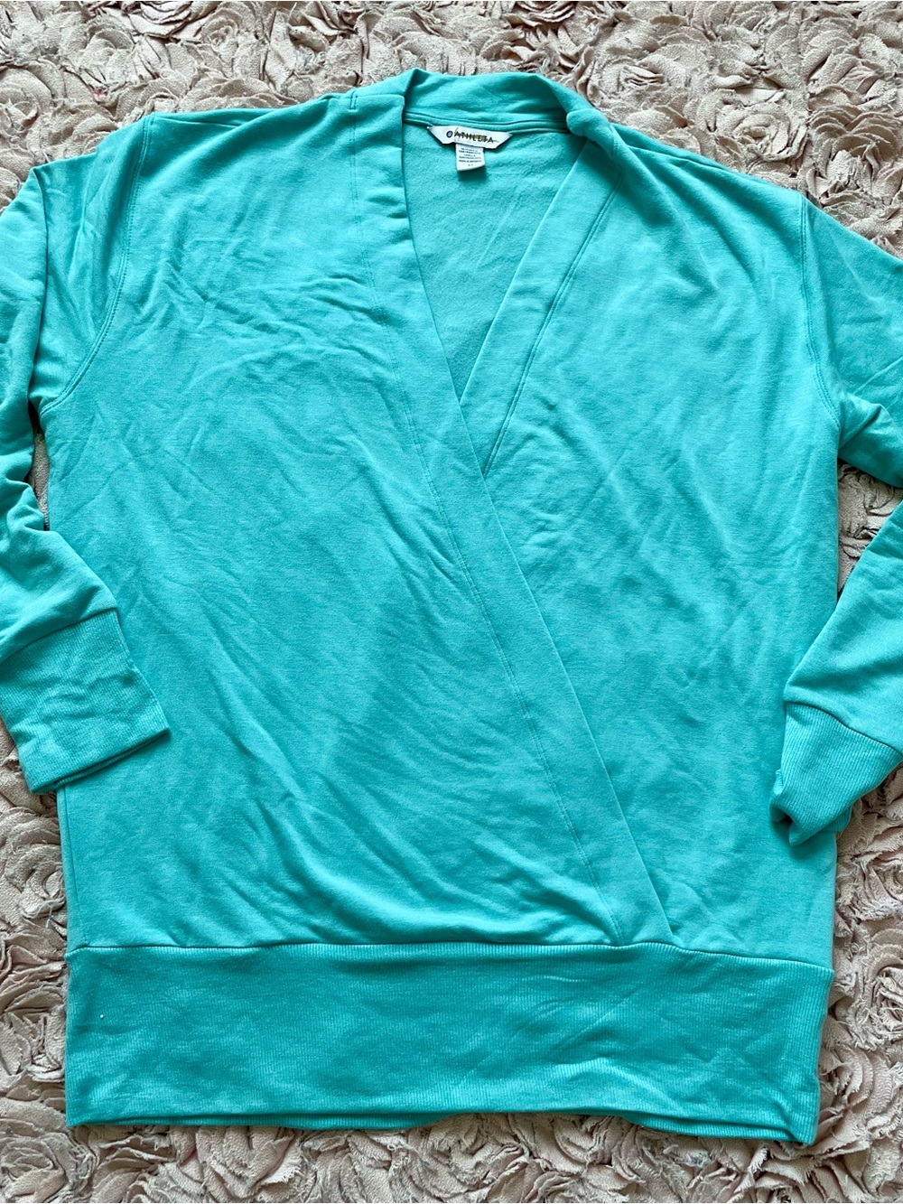 Athleta Teal Purana Wrap V-Neck Sweater